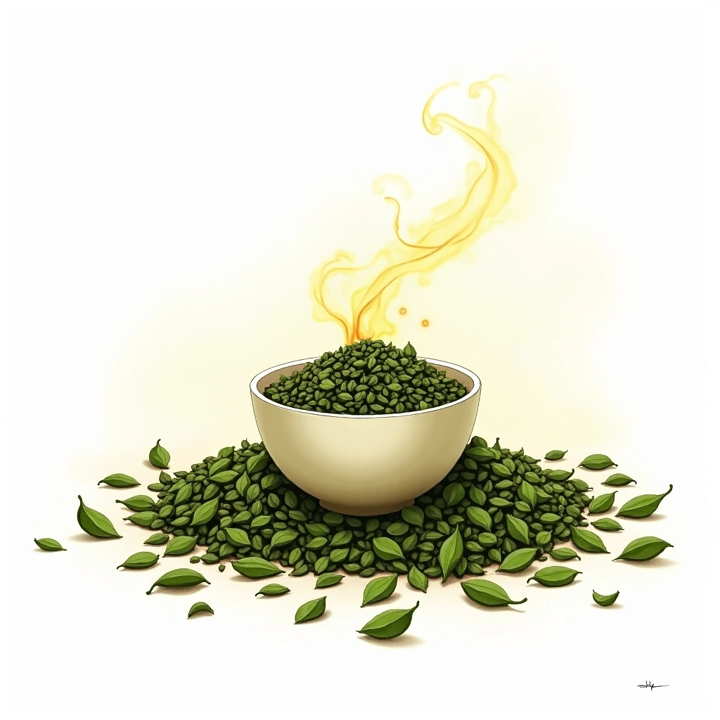 Fixation (Kill-green) tea processing — watercolor illustration