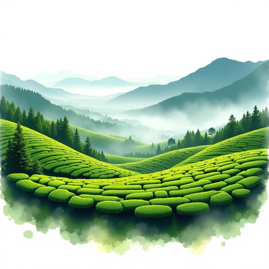 Alishan tea growing region — watercolor illustration