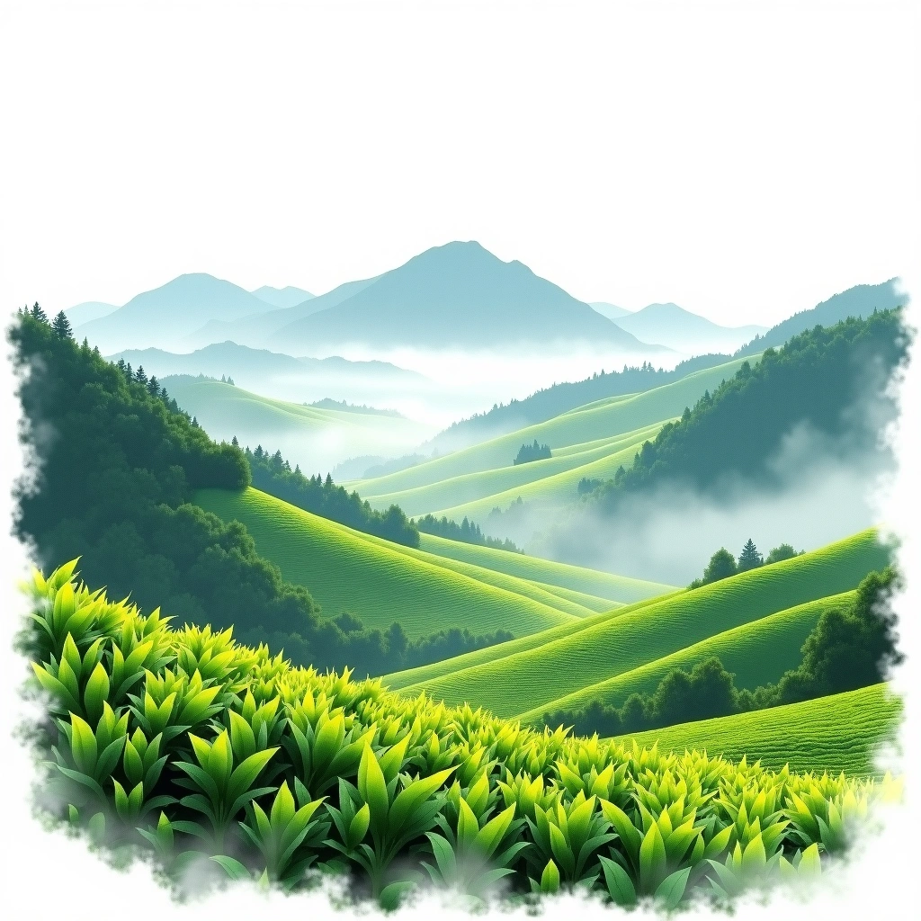 Anhui Huangshan tea growing region — watercolor illustration