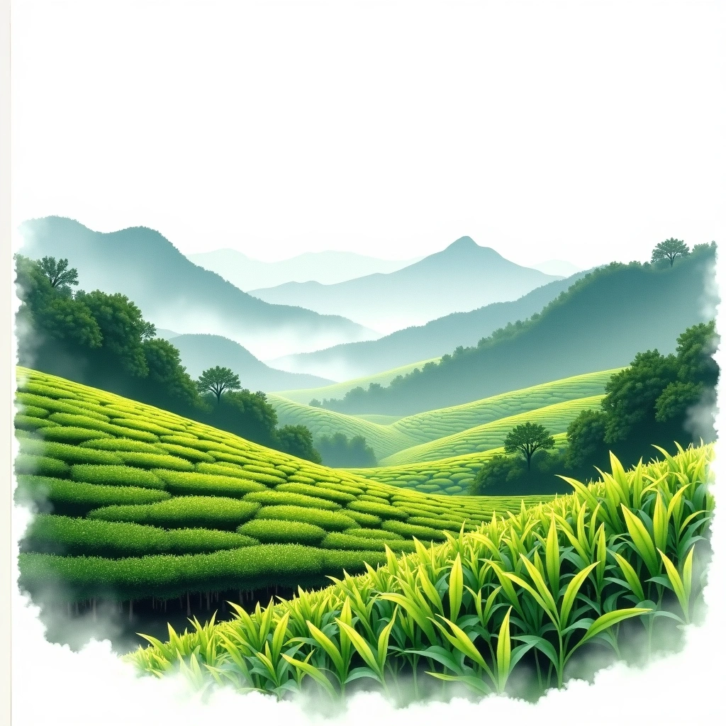 Anhui Qimen tea growing region — watercolor illustration