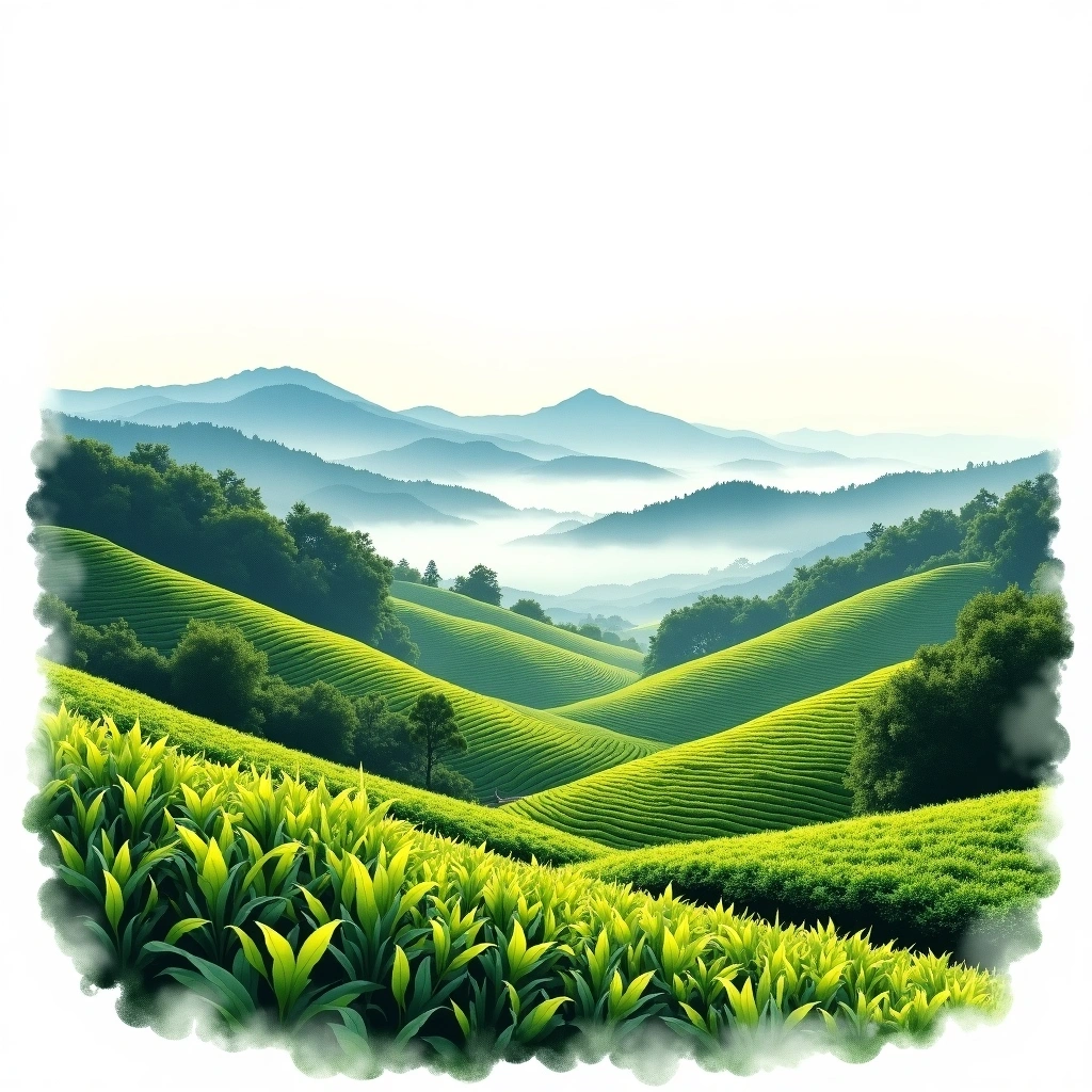 Chiang Rai tea growing region — watercolor illustration
