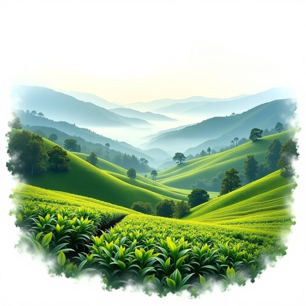 Dimbula tea growing region — watercolor illustration