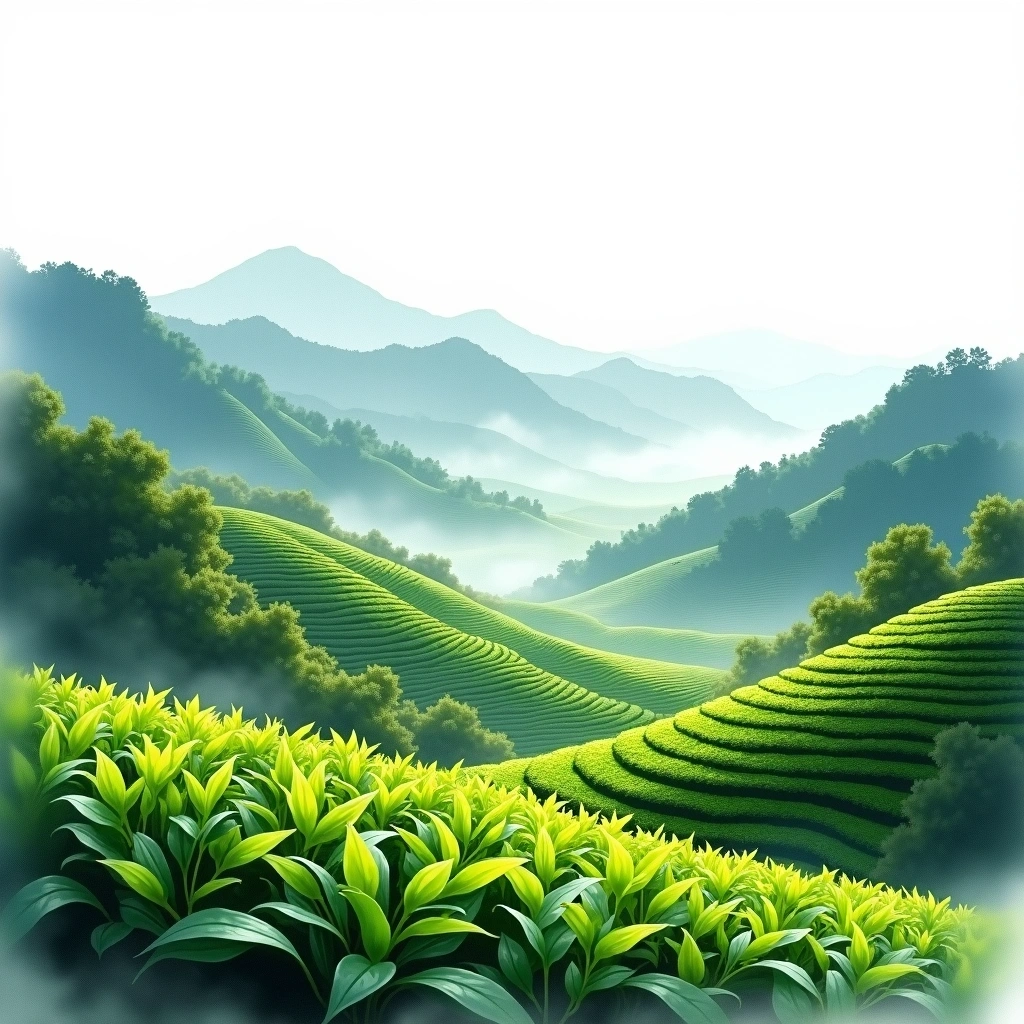 Fujian Anxi tea growing region — watercolor illustration