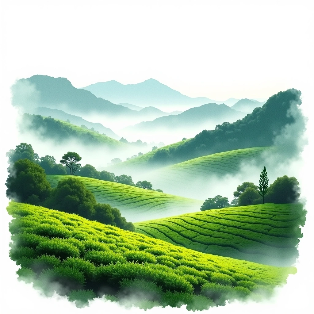 Fujian Zhenghe tea growing region — watercolor illustration
