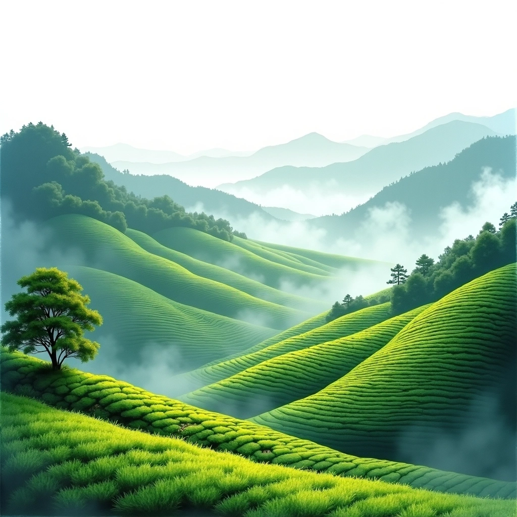 Guangdong Phoenix Mountain tea growing region — watercolor illustration