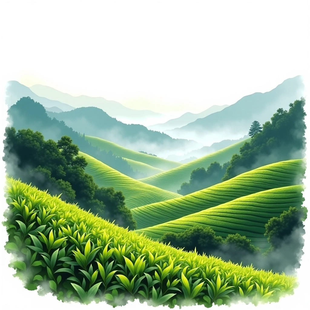 Guizhou Duyun tea growing region — watercolor illustration