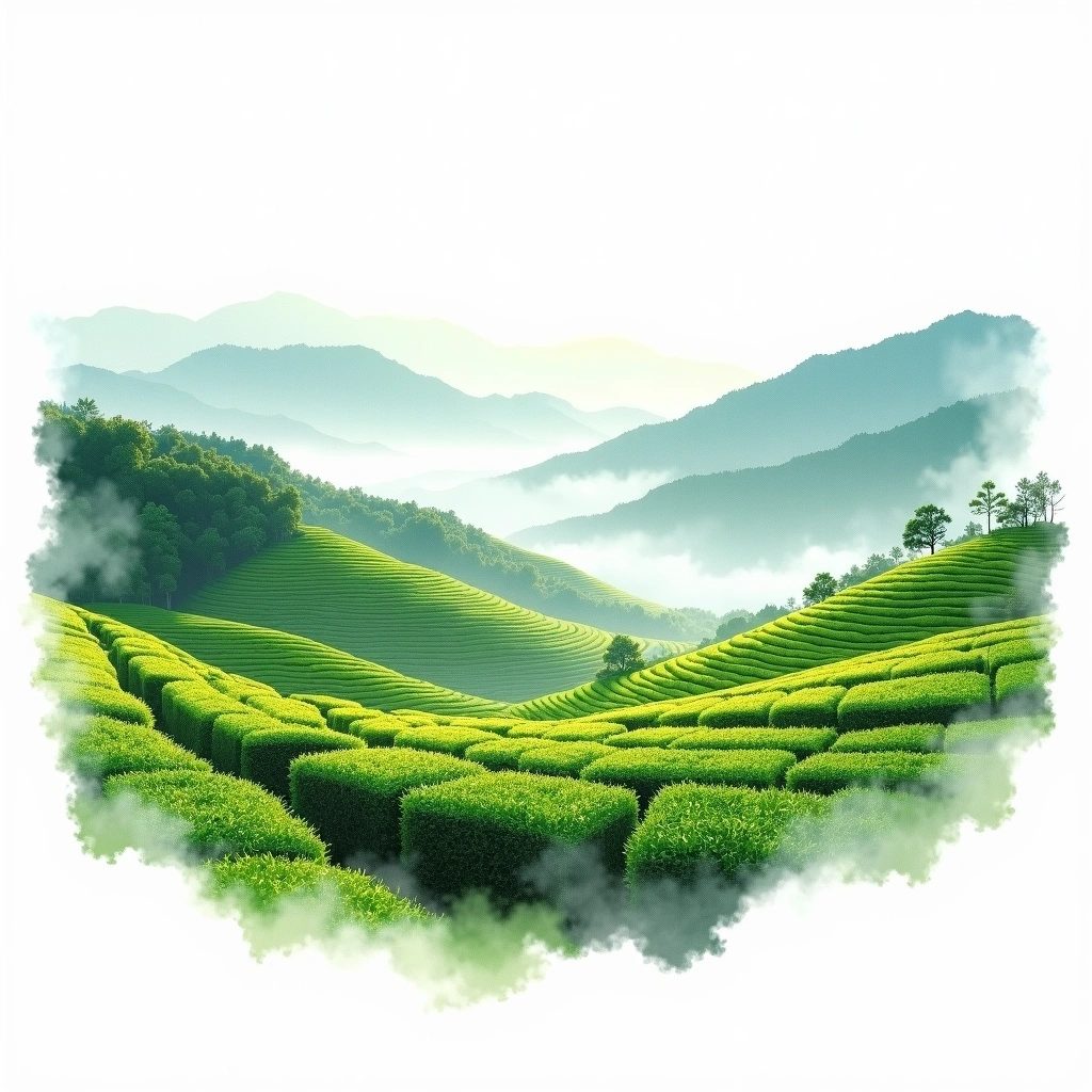 Hubei Enshi tea growing region — watercolor illustration