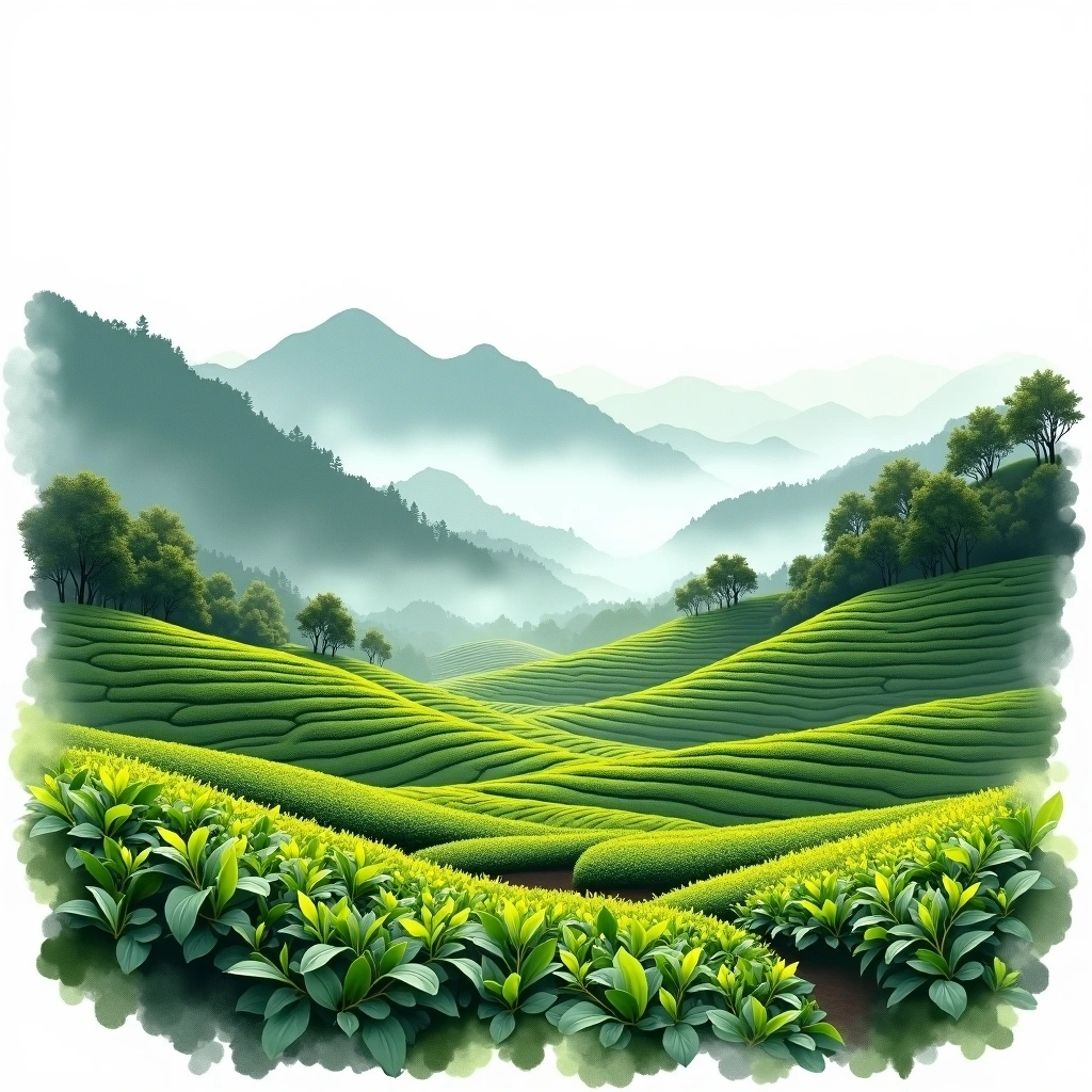 Hunan Anhua tea growing region — watercolor illustration