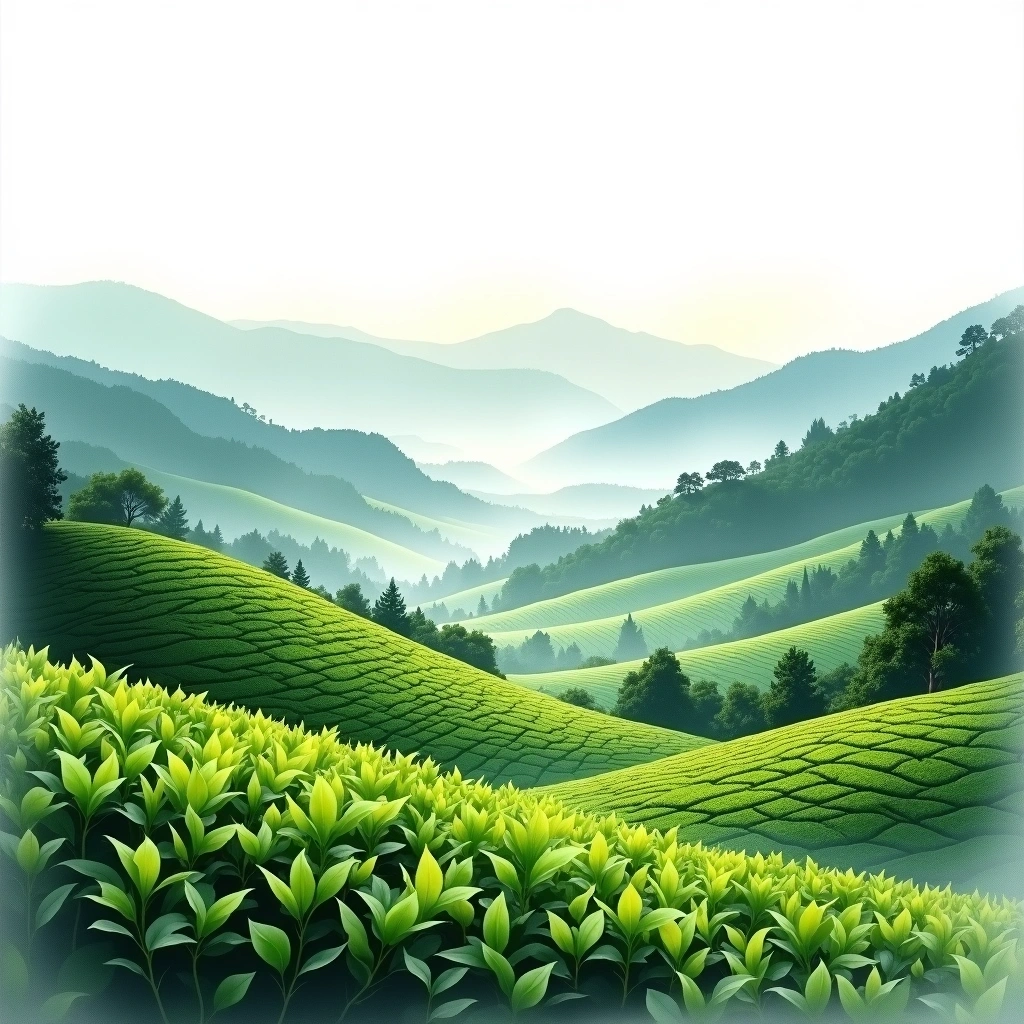 Hunan Junshan tea growing region — watercolor illustration