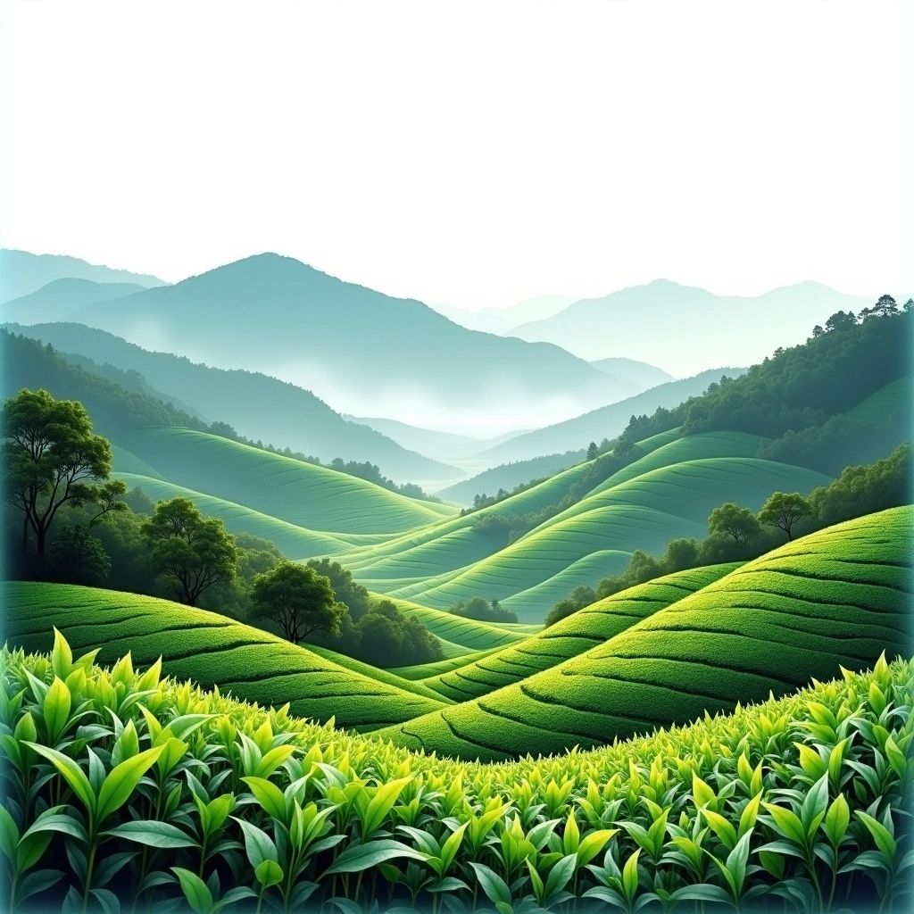 Ilam tea growing region — watercolor illustration
