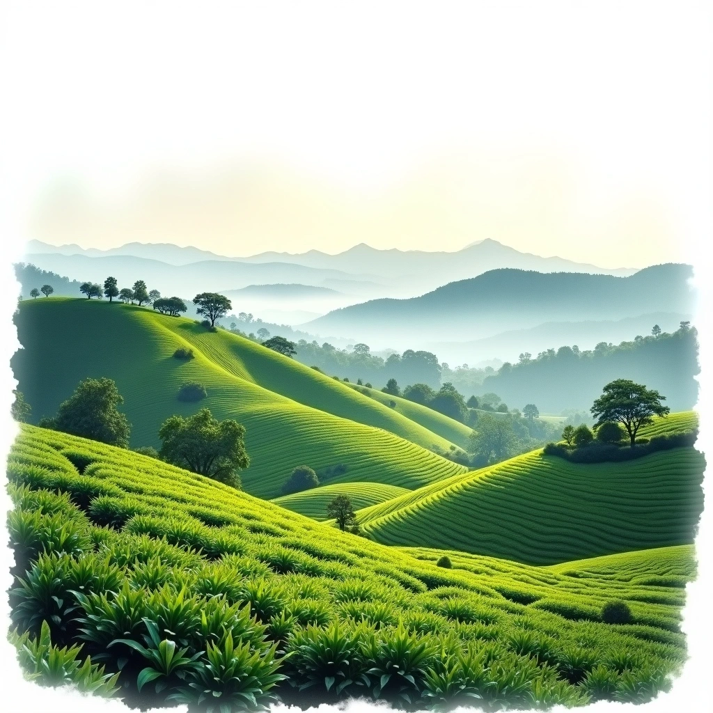 Kericho tea growing region — watercolor illustration