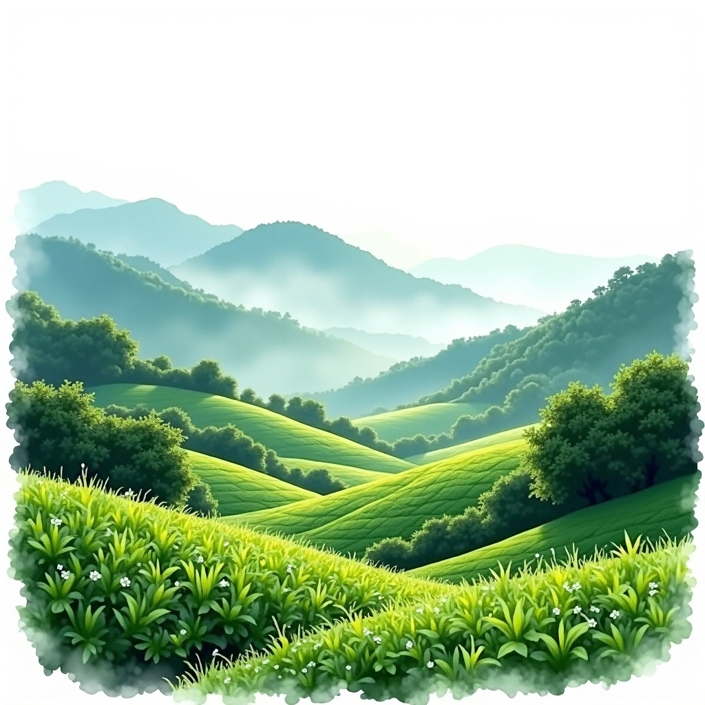 Mie tea growing region — watercolor illustration