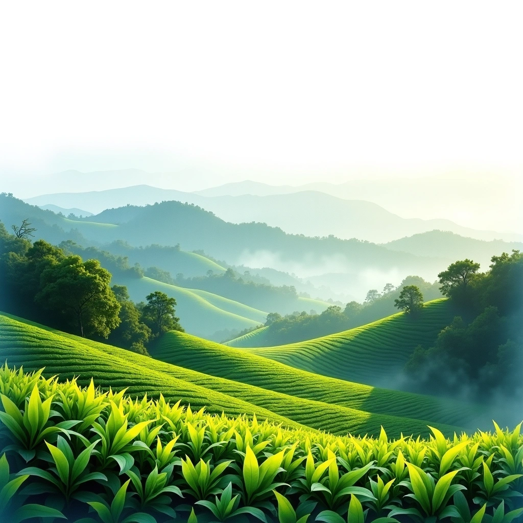 Nandi Hills tea growing region — watercolor illustration