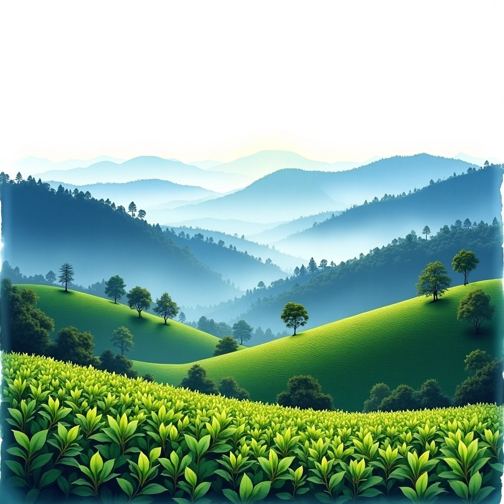 Nilgiri tea growing region — watercolor illustration