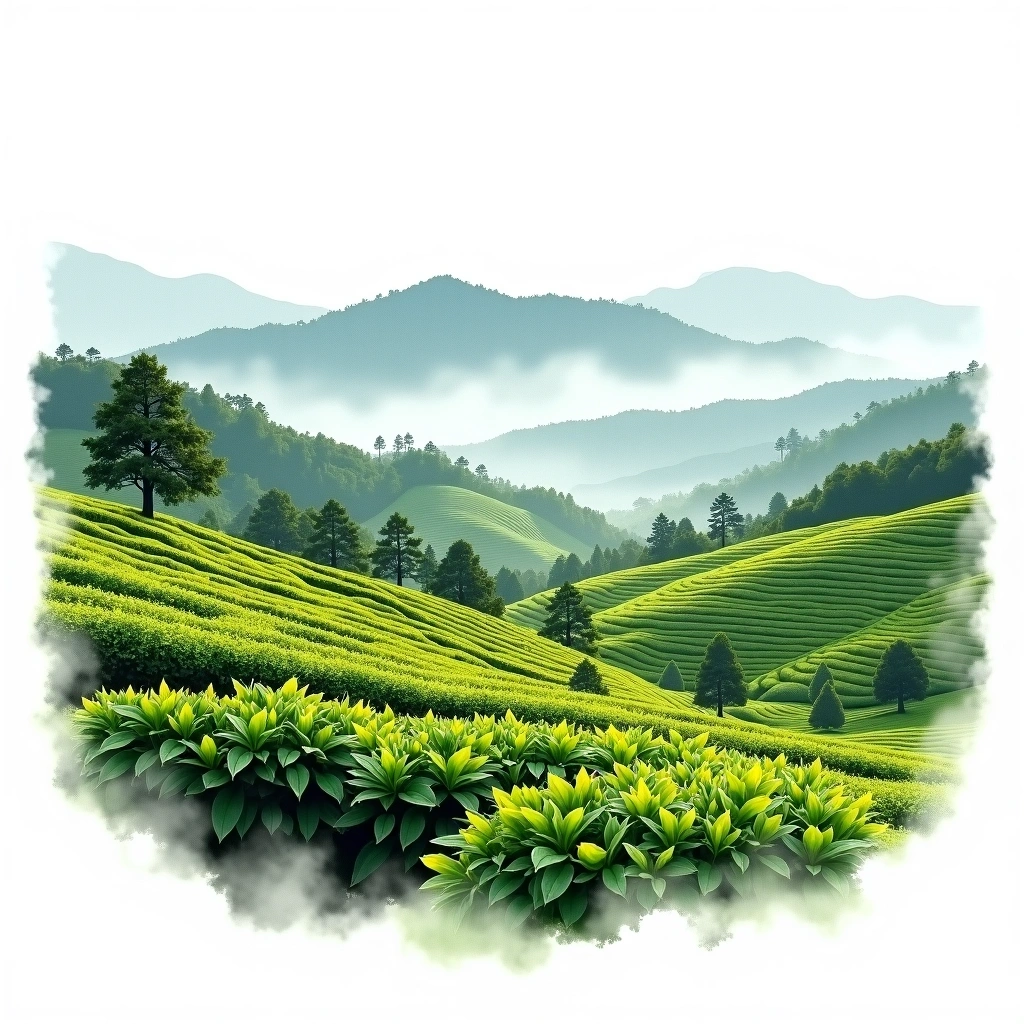 Nuwara Eliya tea growing region — watercolor illustration