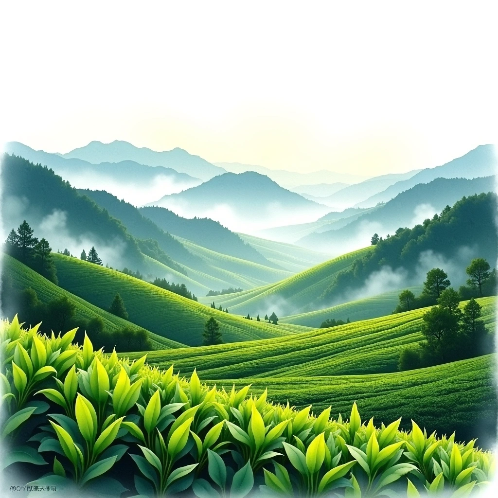 Pinglin tea growing region — watercolor illustration