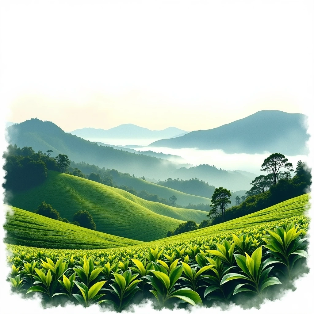 Ruhuna tea growing region — watercolor illustration