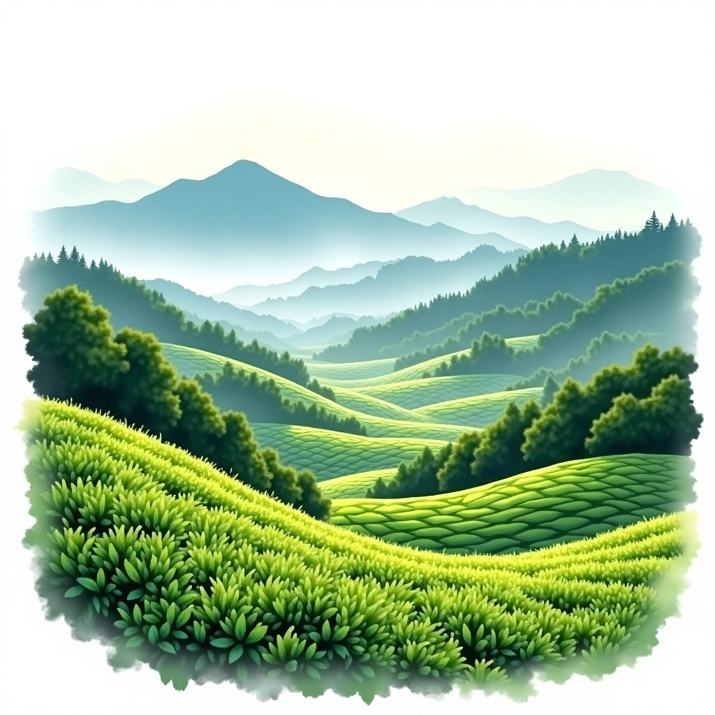 Shizuoka tea growing region — watercolor illustration