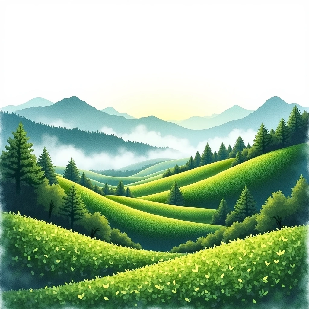 Yame, Fukuoka tea growing region — watercolor illustration