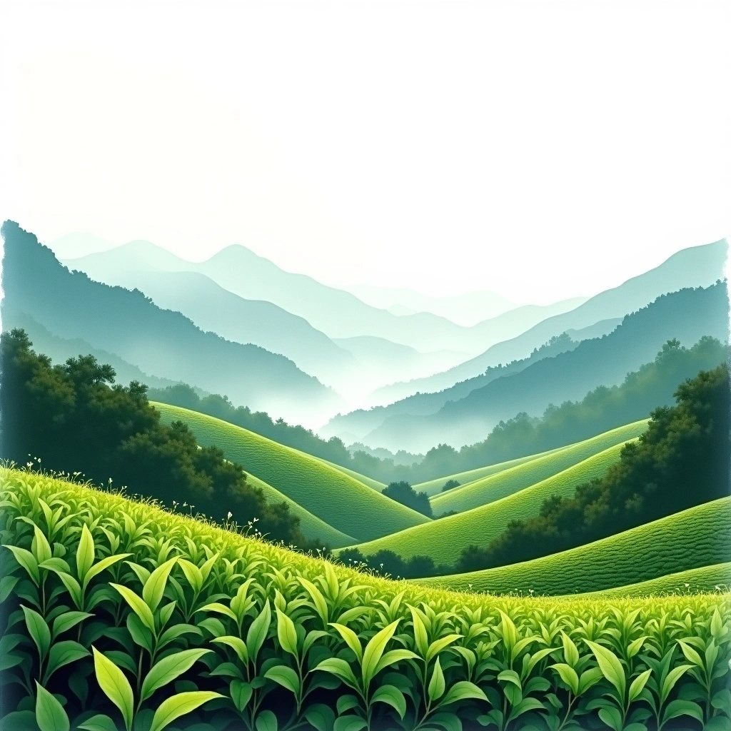 Yunnan Lincang tea growing region — watercolor illustration