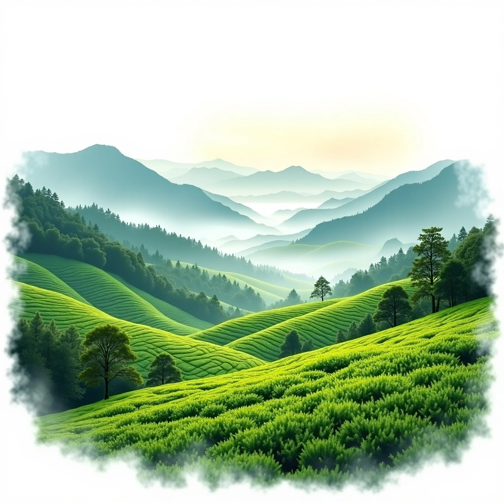 Yunnan Pu'er City tea growing region — watercolor illustration