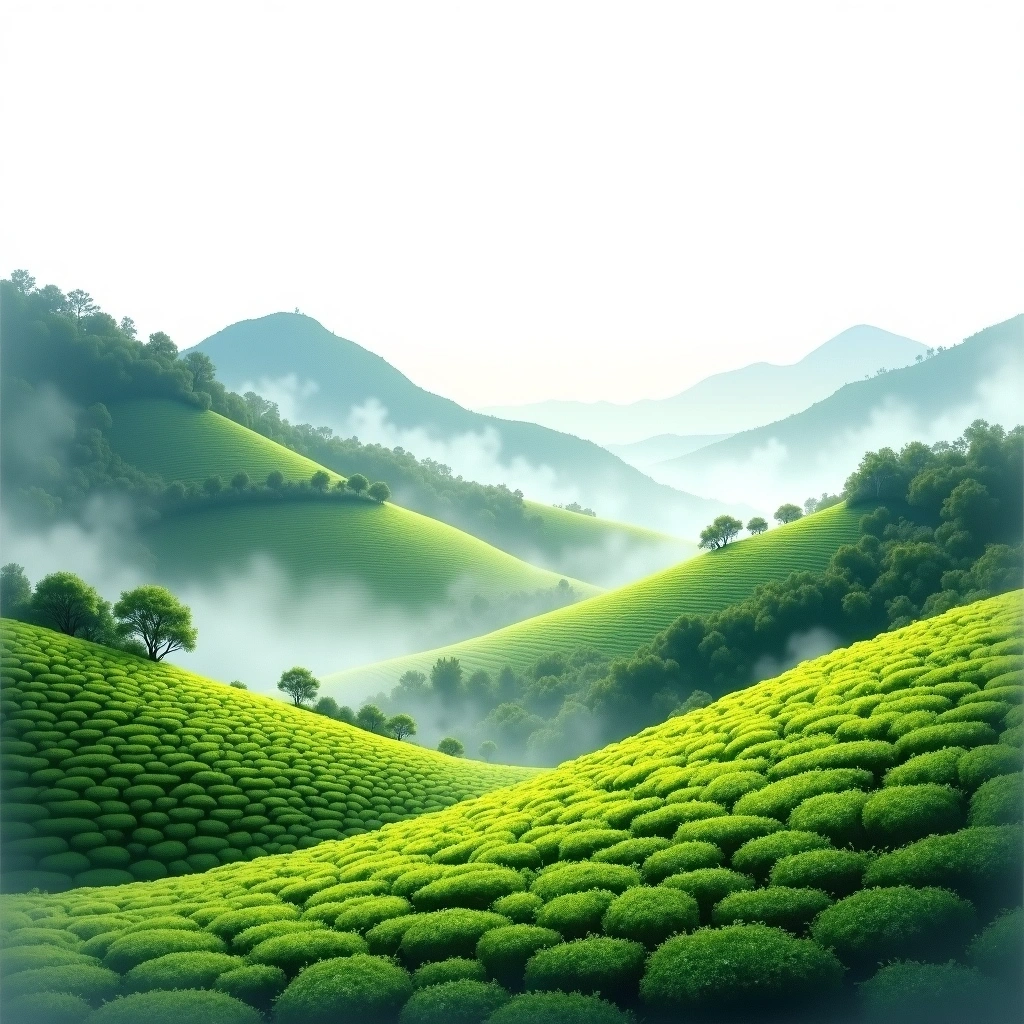 Zhejiang Anji tea growing region — watercolor illustration