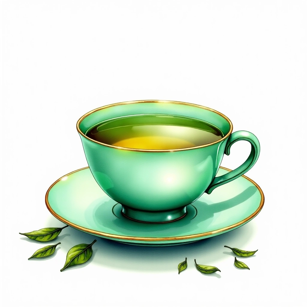 Anji Bai Cha green tea tea — watercolor illustration