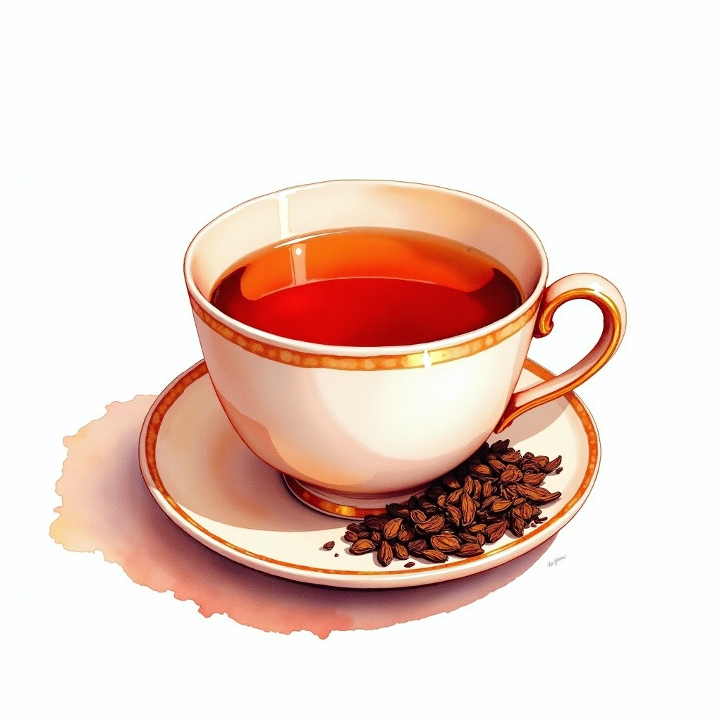 Assam black tea tea — watercolor illustration