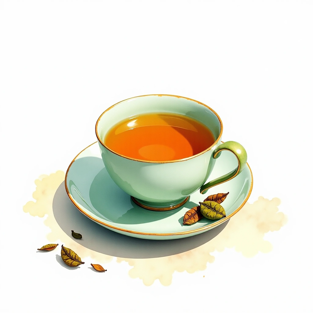 Bancha green tea tea — watercolor illustration