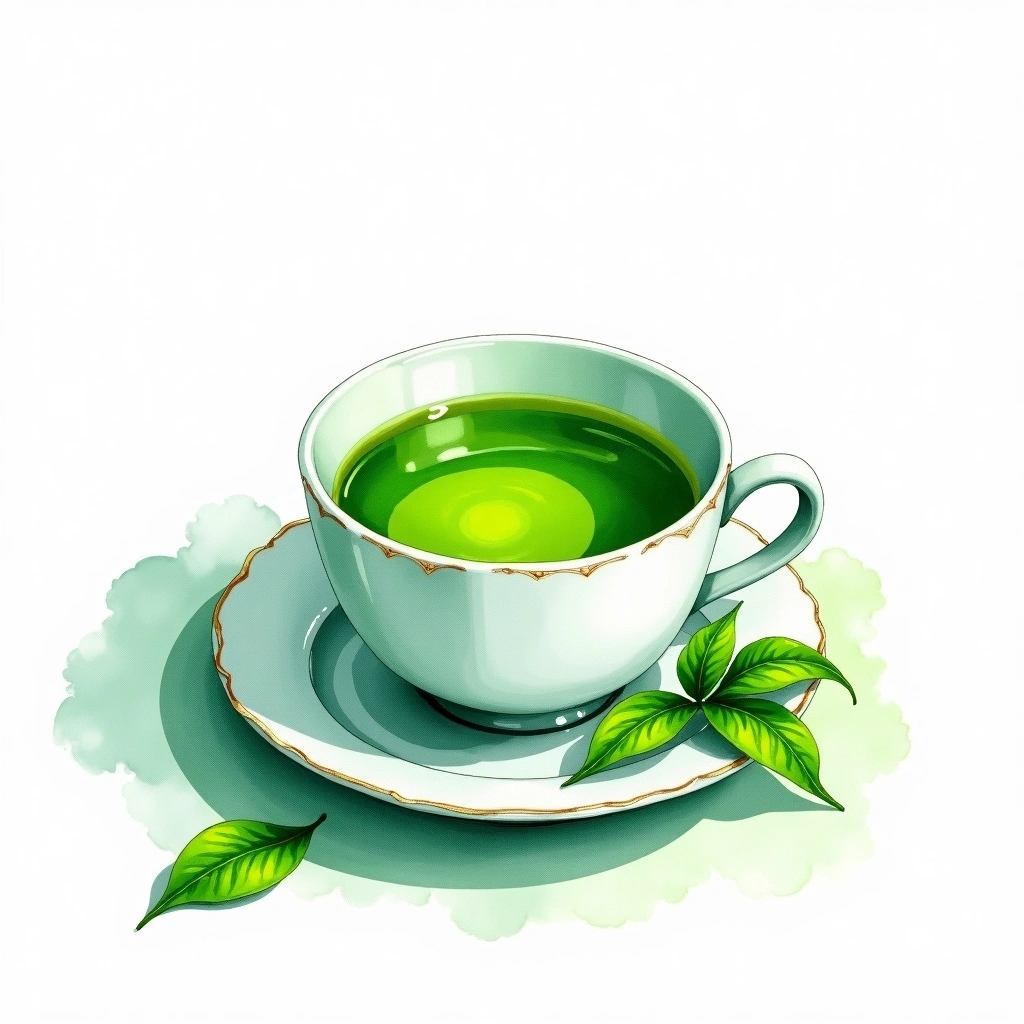 Green Tea tea — watercolor illustration