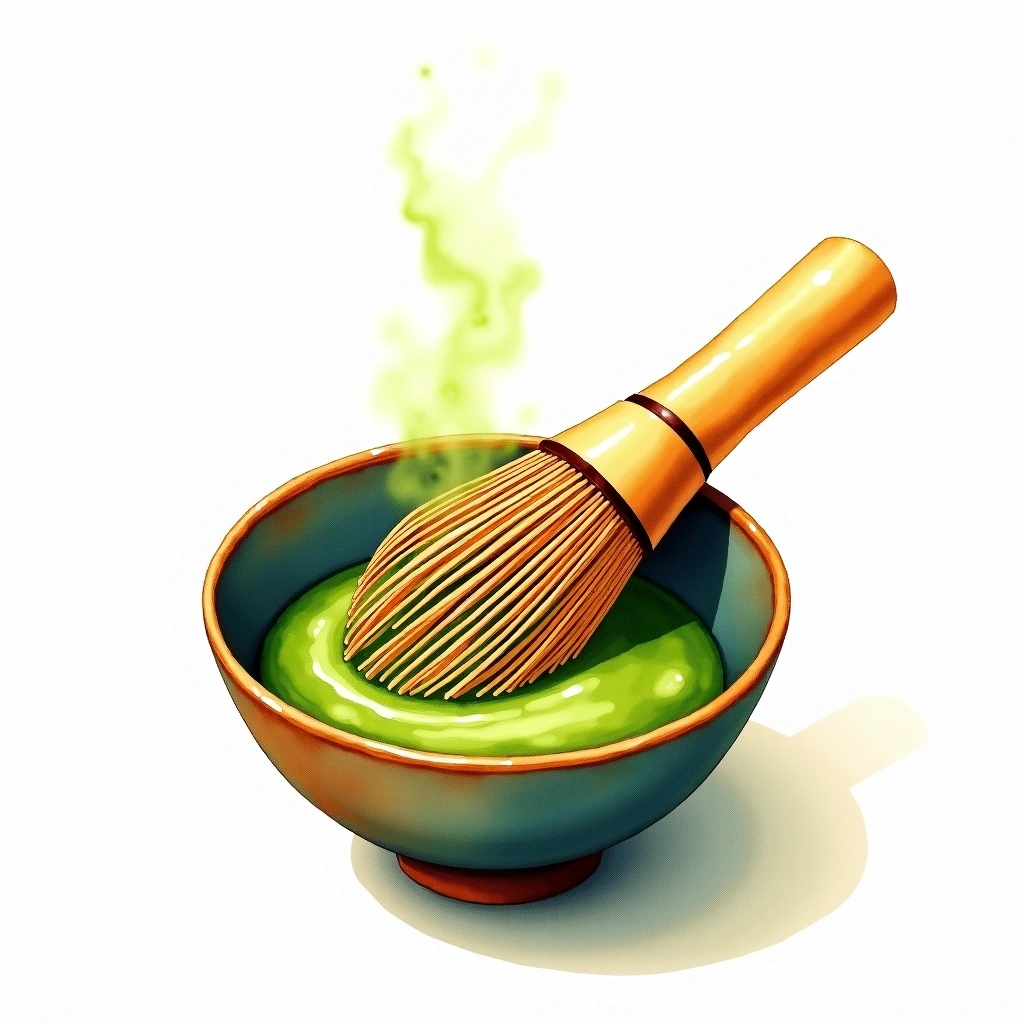 Chasen (Tea Whisk) teaware — watercolor illustration