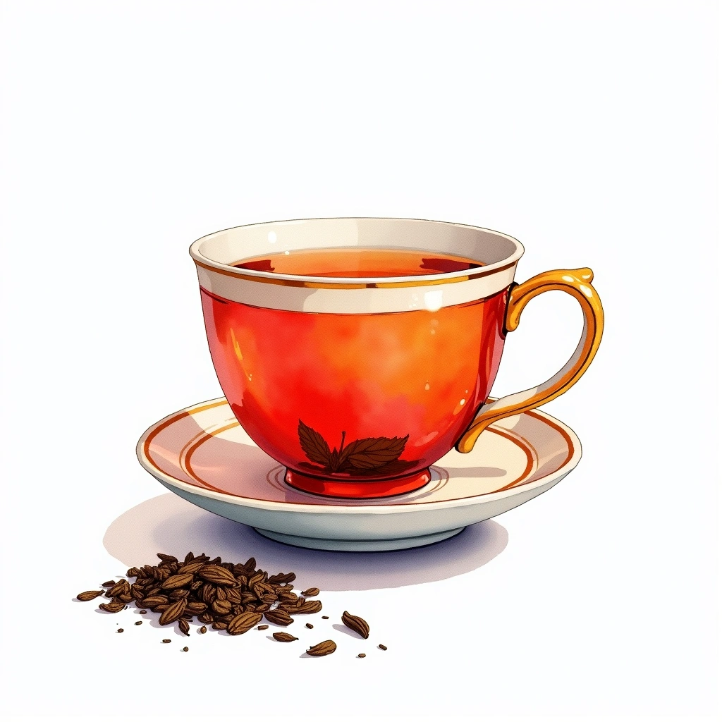 Dian Hong Jin Zhen (Golden Needle) black tea tea — watercolor illustration