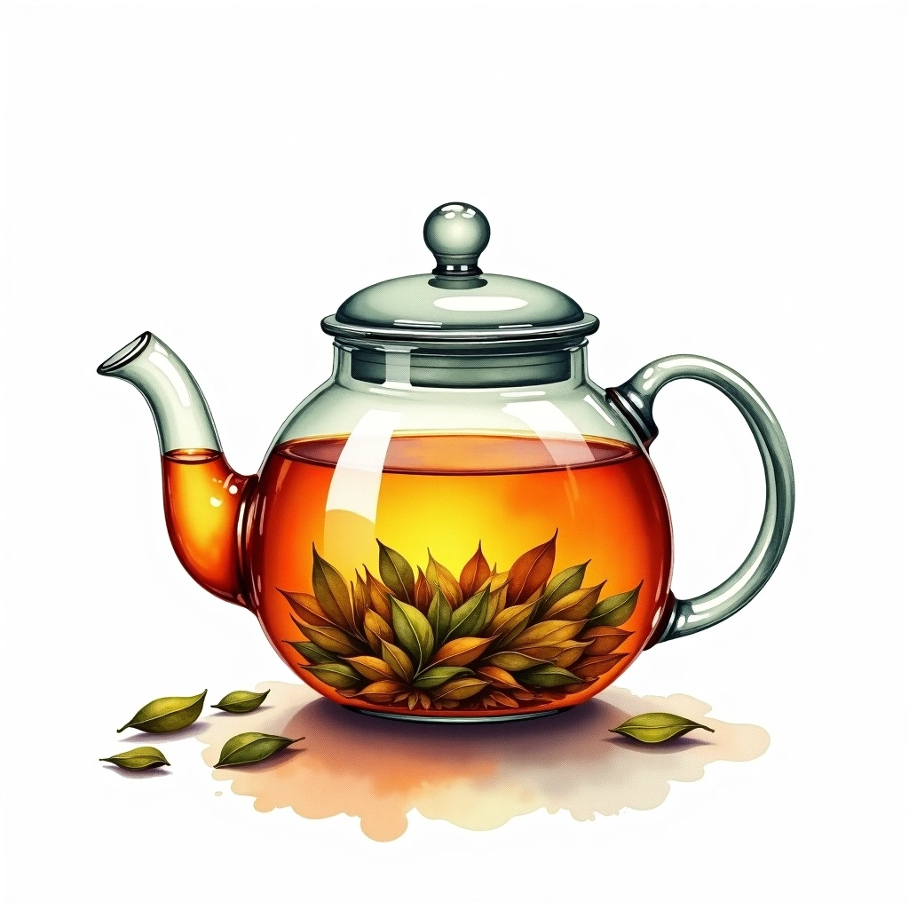 Glass Teapot teaware — watercolor illustration