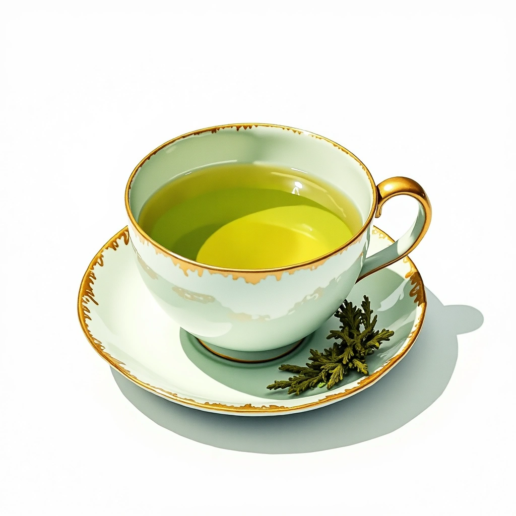 Kukicha green tea tea — watercolor illustration