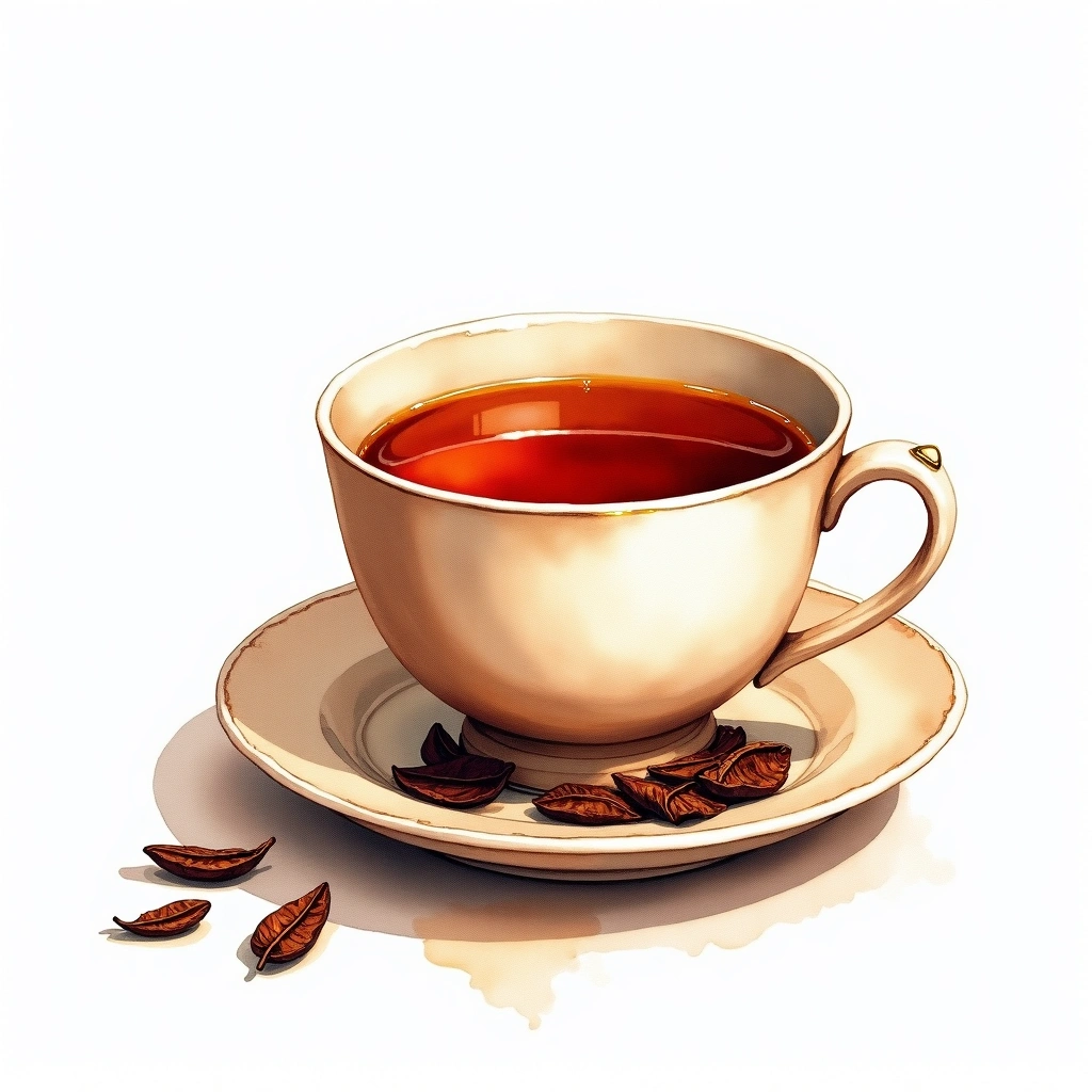Lapsang Souchong black tea tea — watercolor illustration
