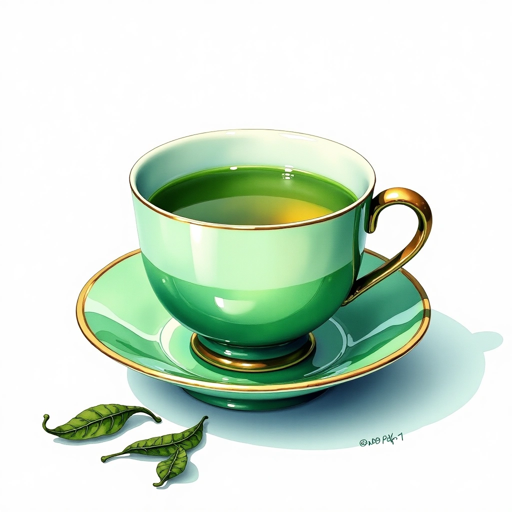 Lu'an Guapian green tea tea — watercolor illustration
