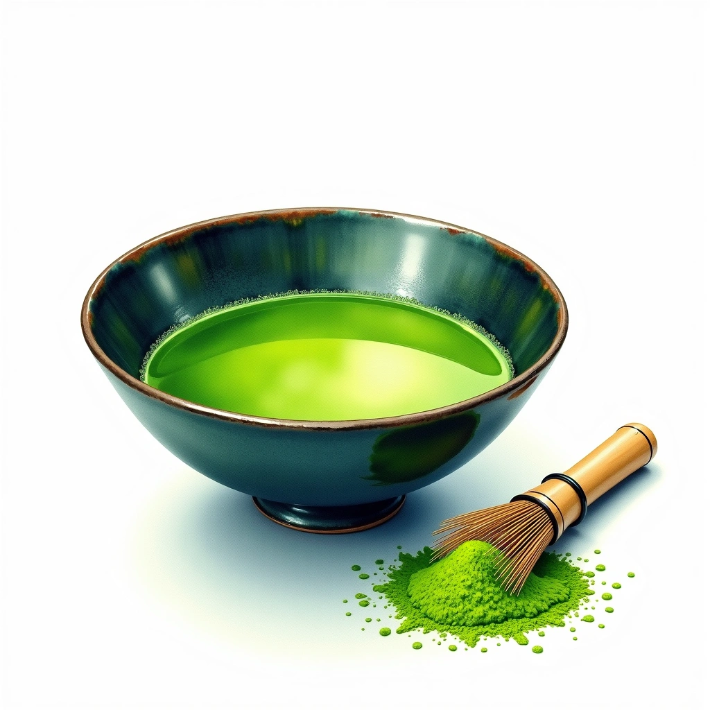 Matcha green tea tea — watercolor illustration