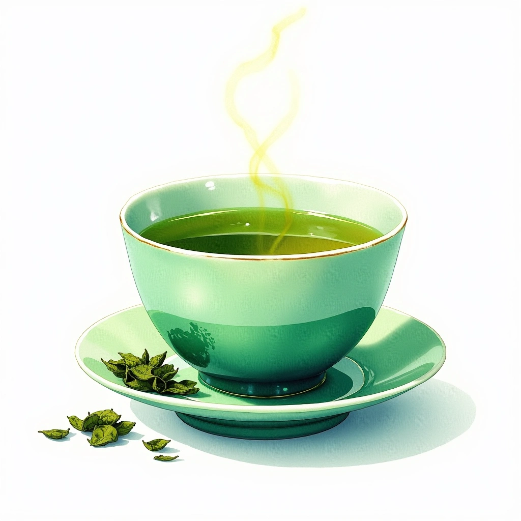 Tamaryokucha green tea tea — watercolor illustration