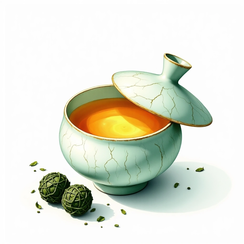 Tieguanyin (Iron Goddess) oolong tea tea — watercolor illustration